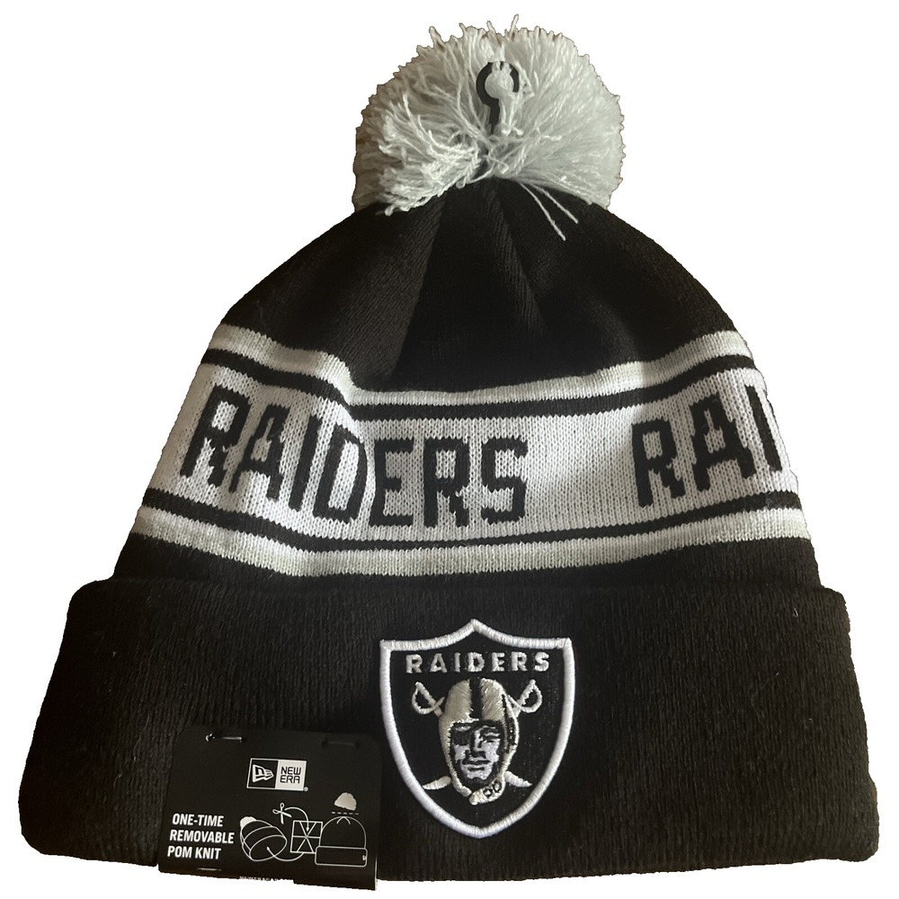 Las Vegas Raiders Knit Winter Hat Beanie New Era Cap Removable Pom Black‎ NWT
